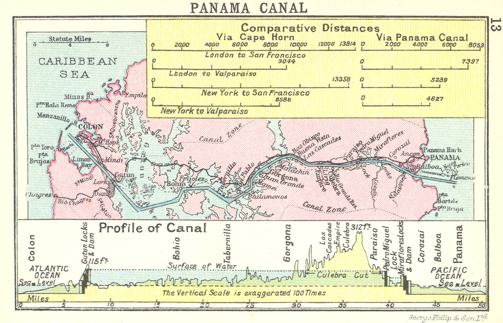 PANAMA. Panama Canal; Small map 1912 old antique vintage plan chart